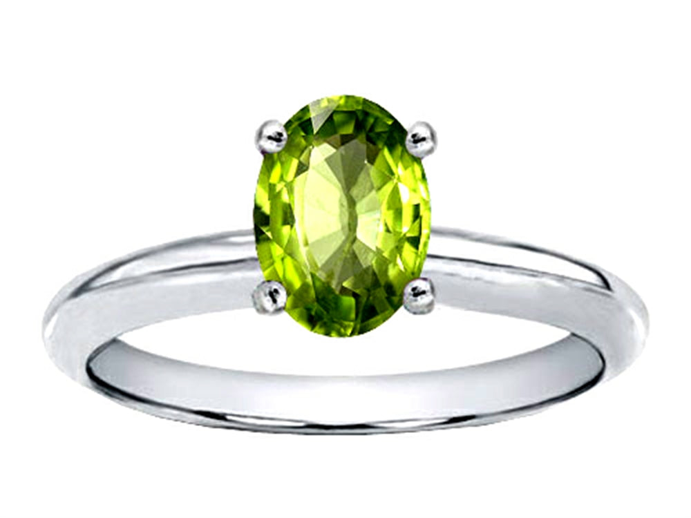 Tommaso Design Oval 8x6mm Genuine Peridot Solitaire Engagement Ring
