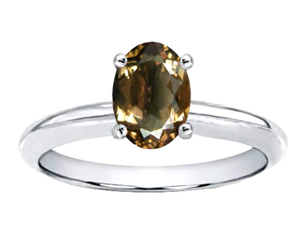 Tommaso Design Genuine Smoky Quartz Oval 8x6mm Solitaire Engagement Ring