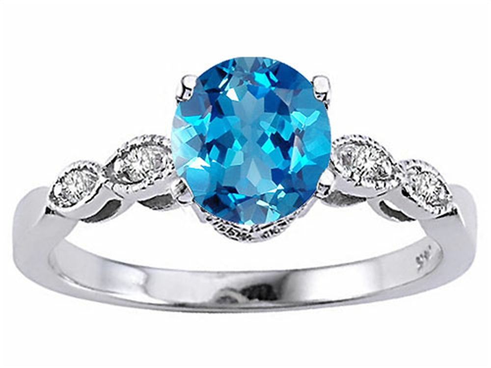 Tommaso Design Round 7mm Genuine Blue Topaz Solitaire Engagement Ring
