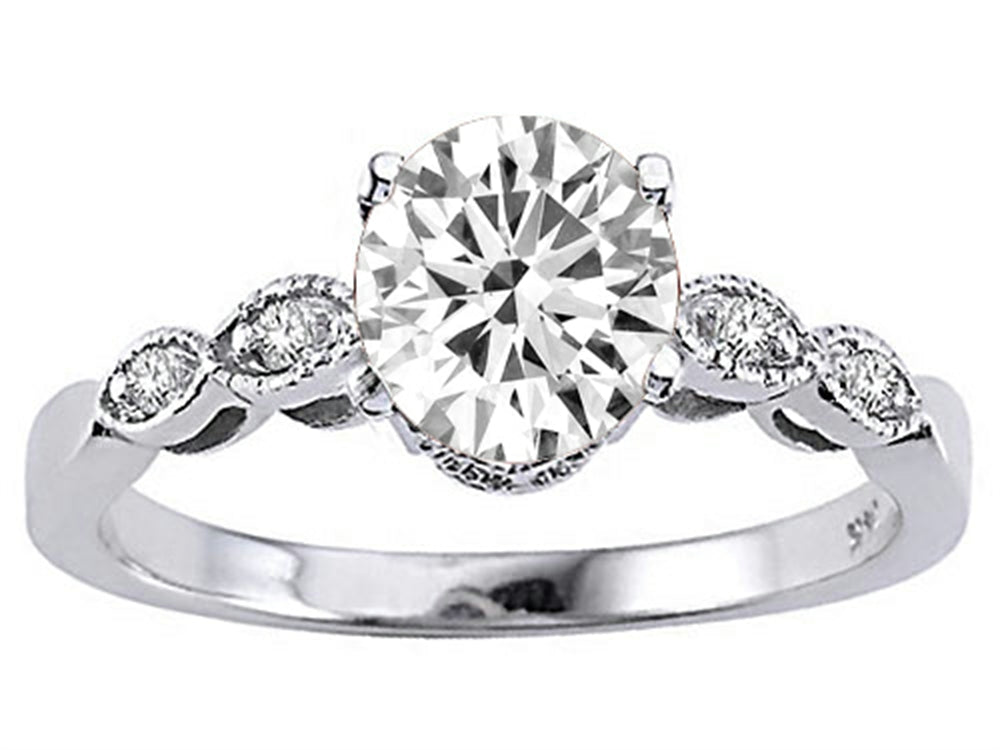 Tommaso Design 14k White Gold Solitaire 7mm White Topaz Round Vintage Look Engagement Promise Ring
