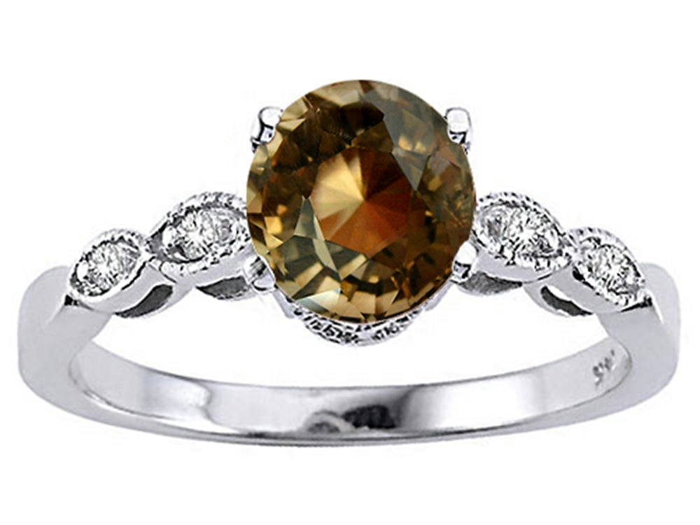 Tommaso Design Round 7mm Genuine Smoky Quartz Solitaire Engagement Ring