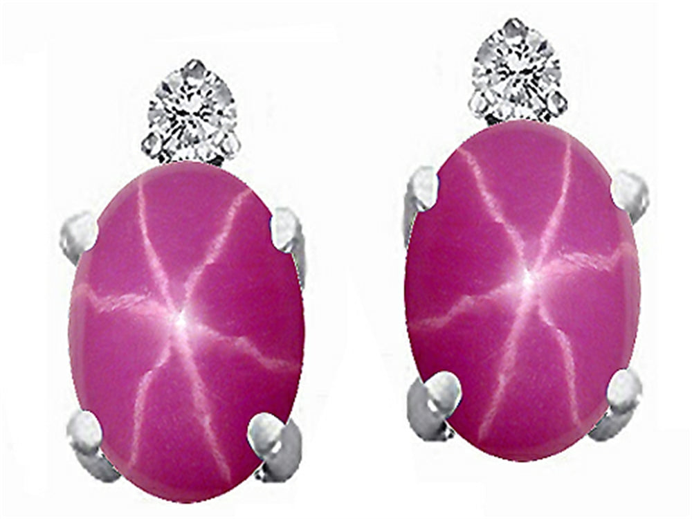 Tommaso Design Oval 8x6mm Created Star Ruby Earrings