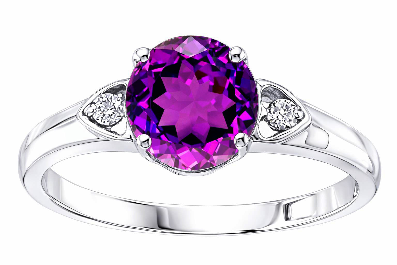 Tommaso Design Round Genuine Amethyst Engagement Ring