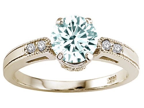 Star K Genuine Aquamarine Engagement Ring