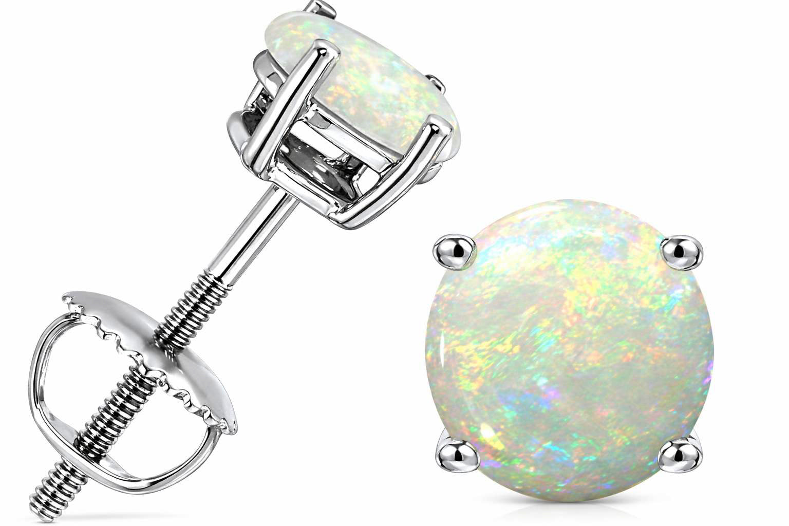 Star K Round 5mm Genuine Opal Screw Back Earrings Studs