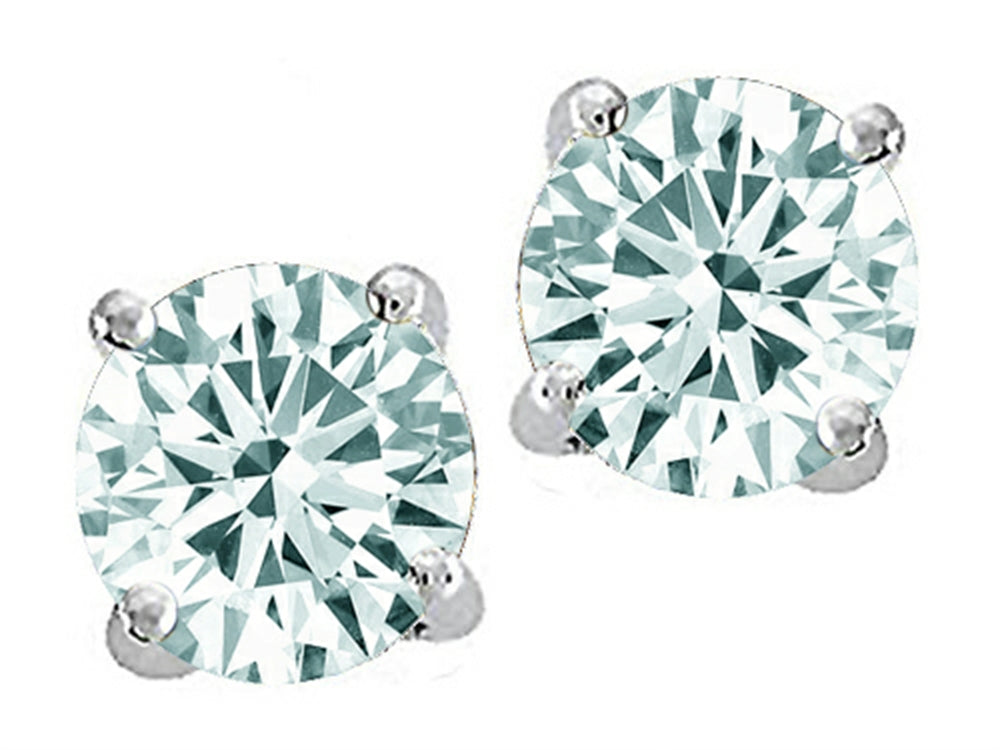 Tommaso Design Round 7mm Genuine Aquamarine Earrings Studs