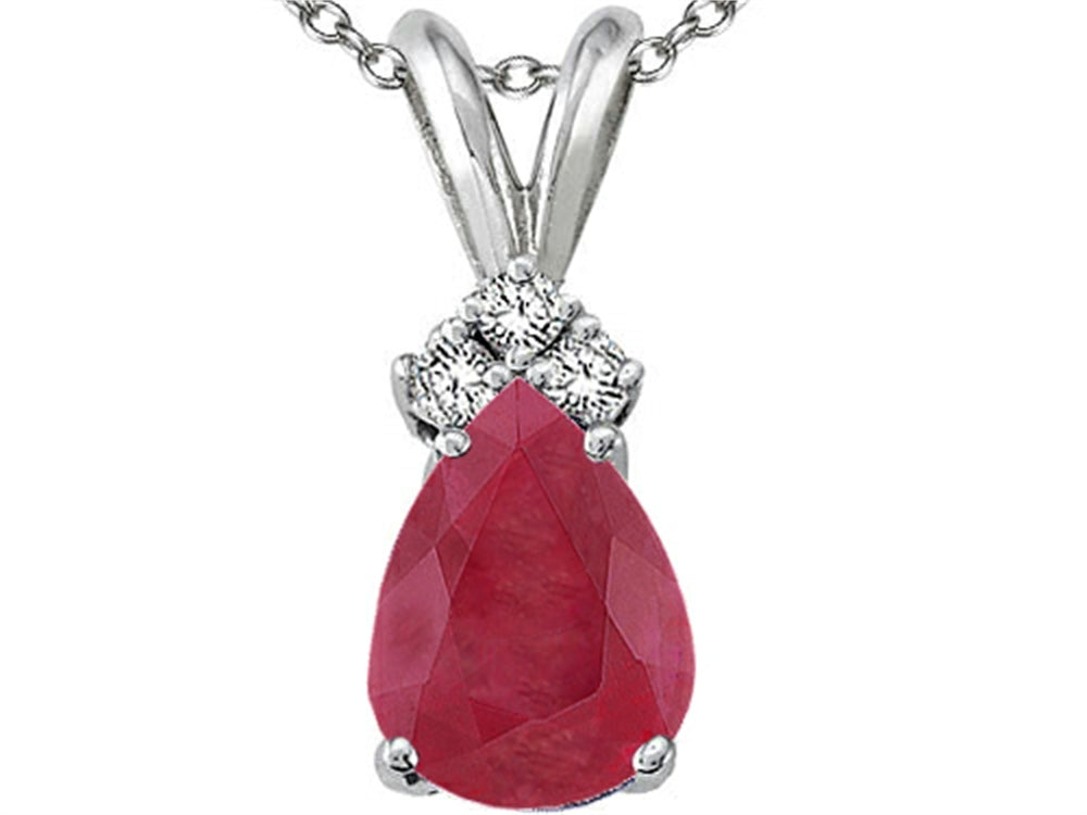 Tommaso Design Genuine Ruby and Diamond Pendant Necklace