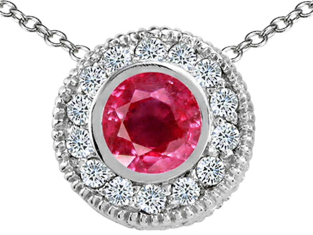 Tommaso Design Genuine Ruby and Diamond Pendant Necklace