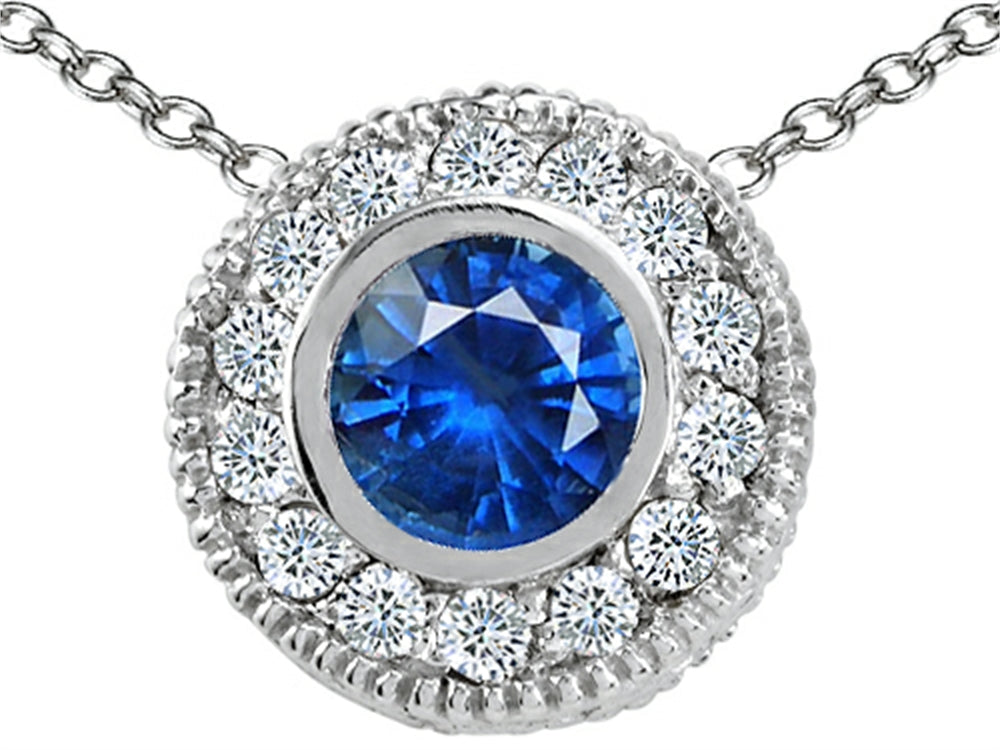 Tommaso Design Round 5mm Genuine Sapphire Pendant Necklace