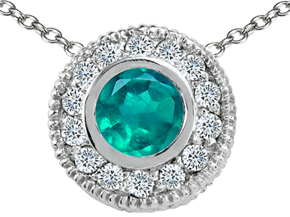 Tommaso Design Round 5mm Genuine Emerald Pendant Necklace