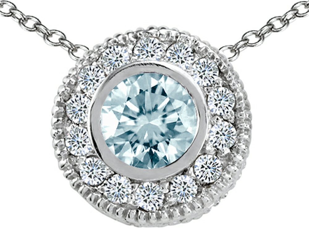 Tommaso Design Round 5mm Genuine Aquamarine Pendant Necklace