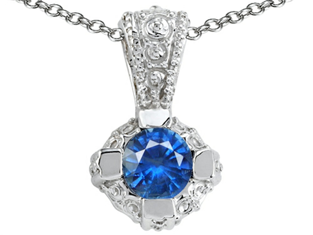 Tommaso Design Round 5mm Genuine Sapphire Pendant Necklace