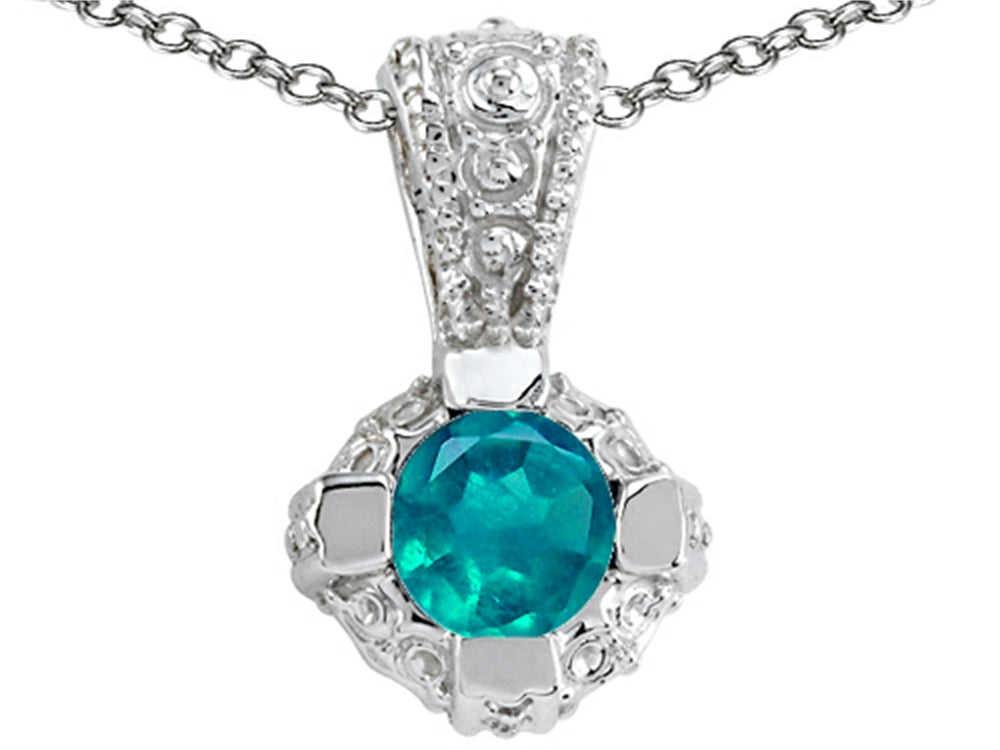 Tommaso Design Round 5mm Genuine Emerald Pendant Necklace