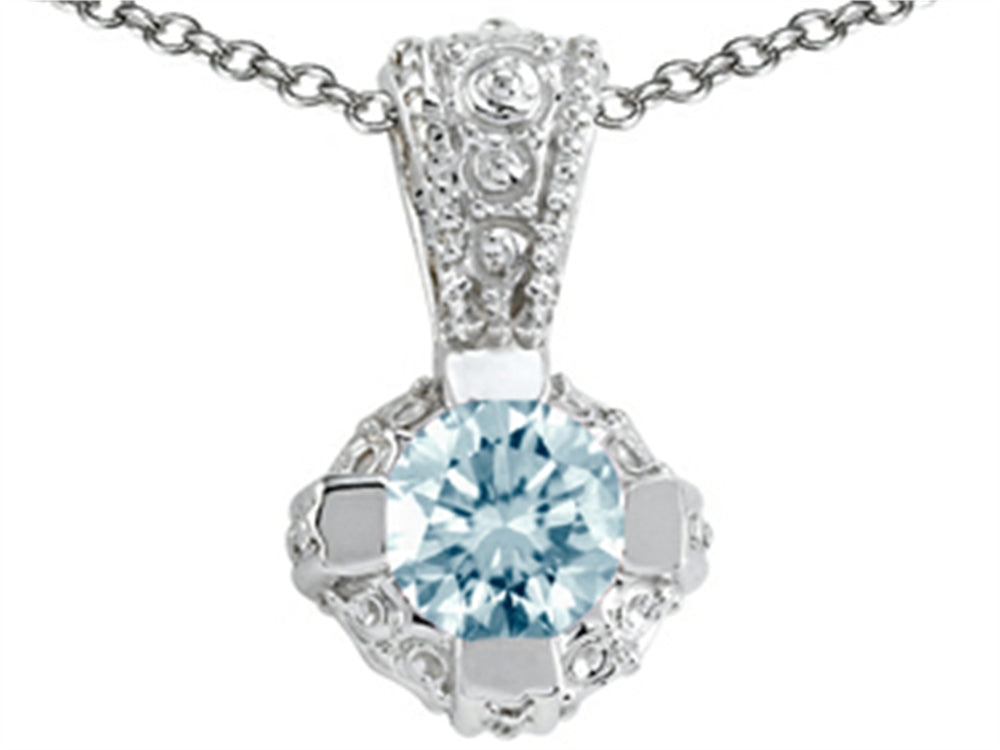 Tommaso Design Round 5mm Genuine Aquamarine Pendant Necklace