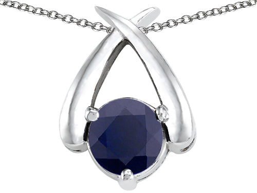 Tommaso Design Round Genuine Black Sapphire Pendant Necklace