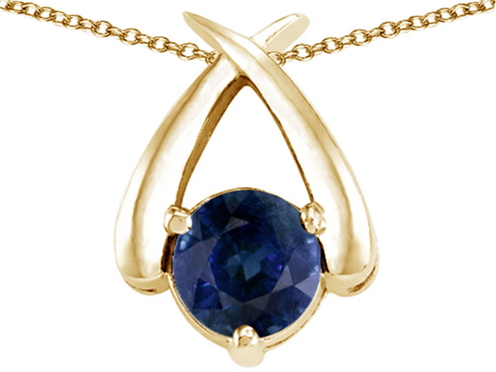 Tommaso Design Round 7mm Genuine Sapphire Pendant Necklace