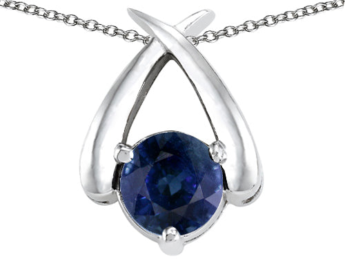 Tommaso Design Round 7mm Genuine Sapphire Pendant Necklace