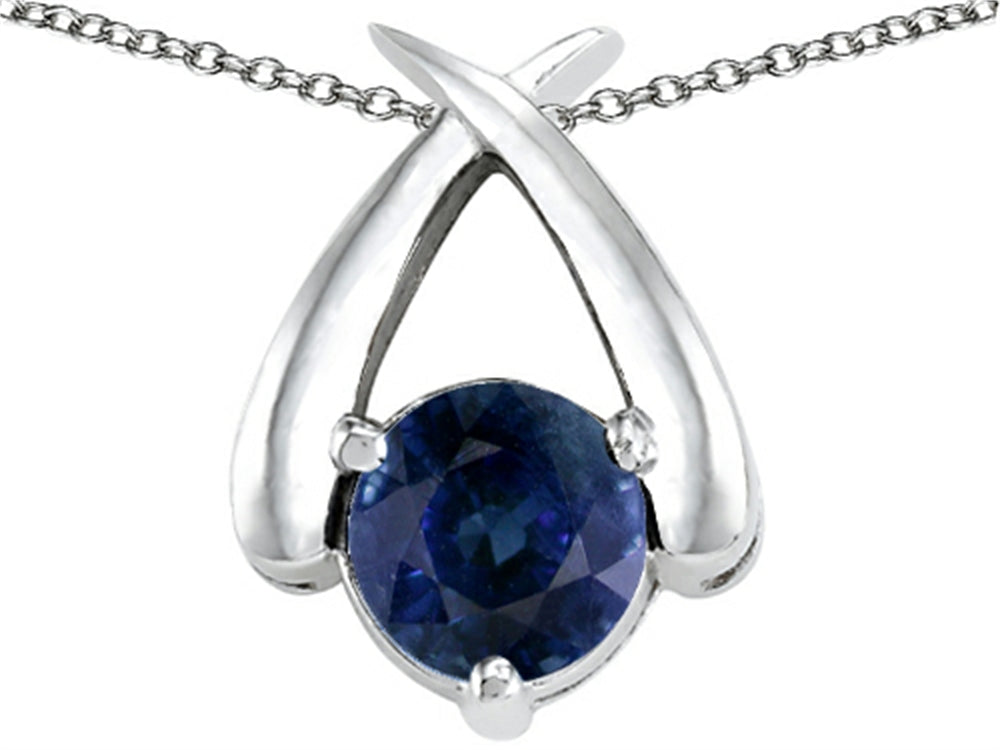Tommaso Design™ Round 7mm Genuine Sapphire Pendant Necklace