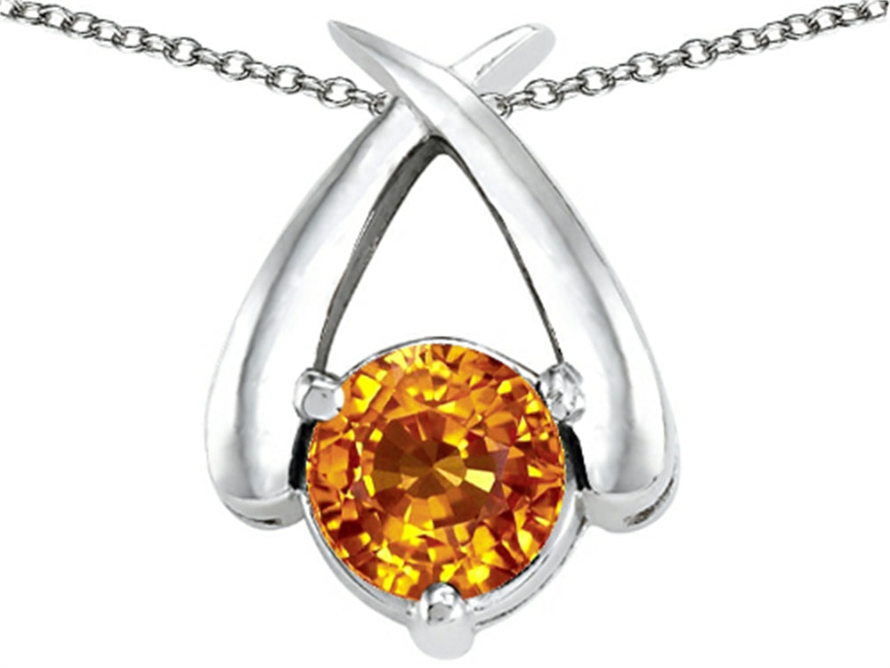 Tommaso Design 7mm Round Genuine Citrine Pendant Necklace