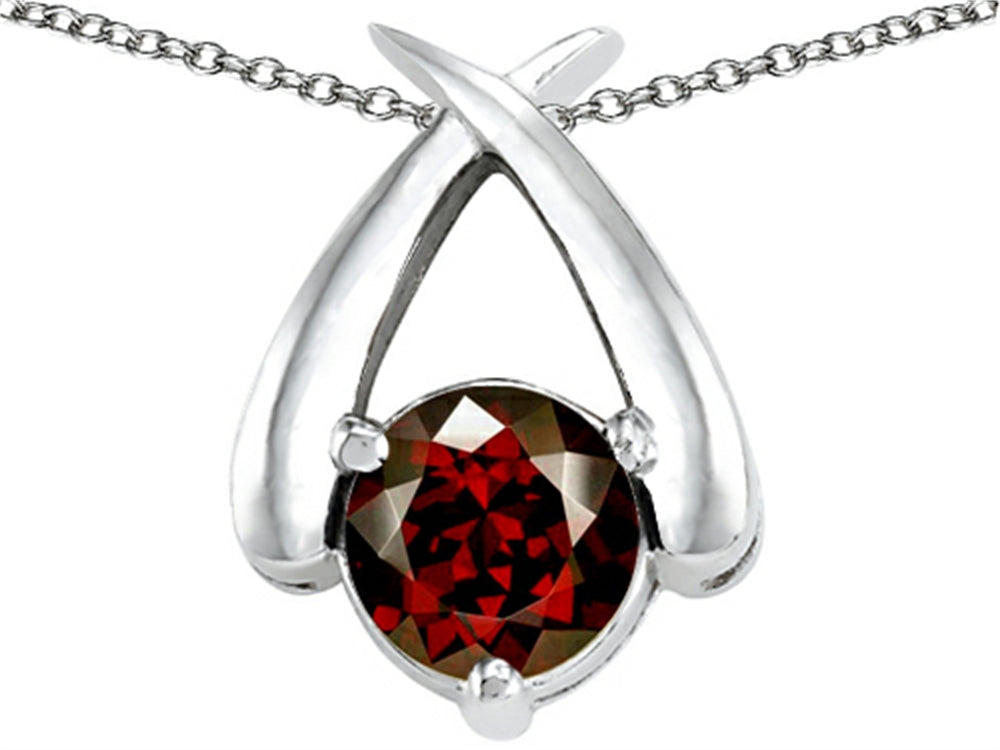 Tommaso Design 7mm Round Genuine Garnet Pendant Necklace