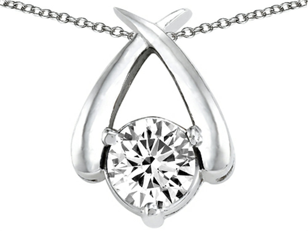 Tommaso Design 7mm Round Genuine White Topaz Pendant Necklace