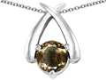 Tommaso Design 7mm Round Genuine Smoky Quartz Pendant Necklace