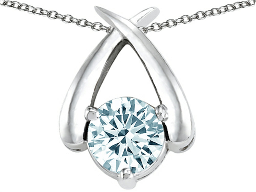 Tommaso Design 7mm Round Genuine Aquamarine Pendant Necklace