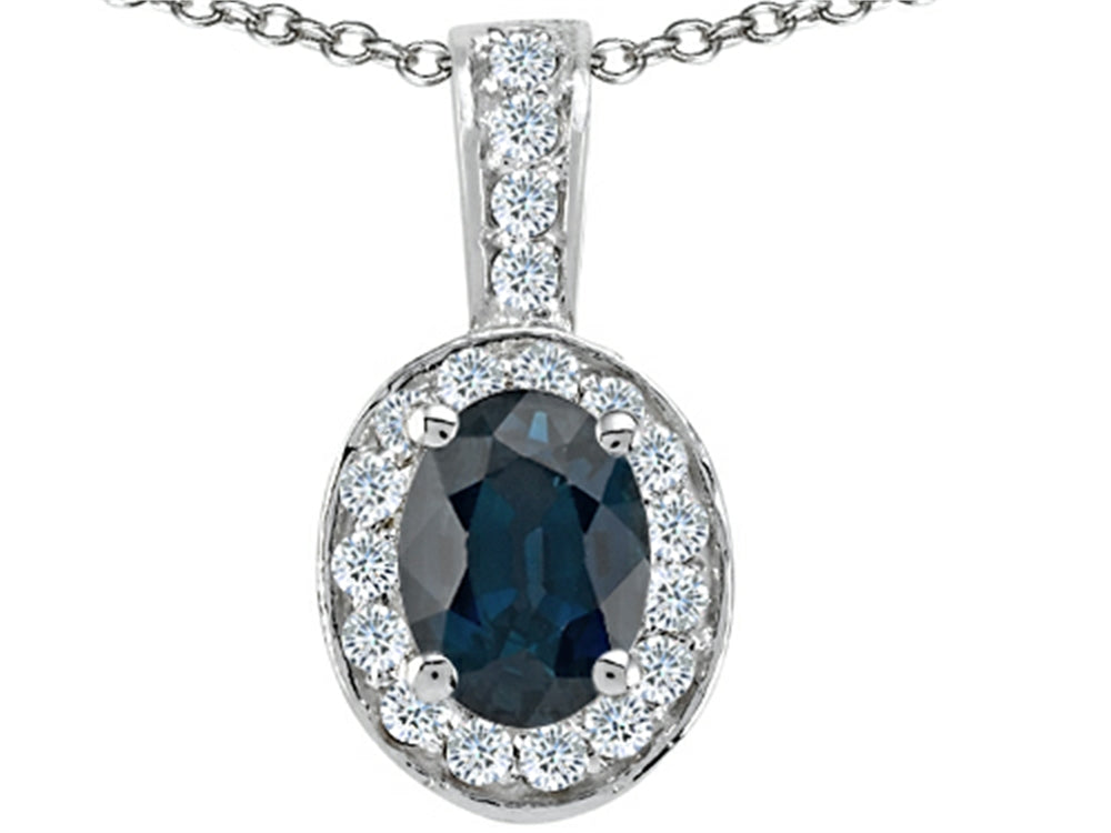 Tommaso Design Oval 8x6mm Genuine Sapphire Pendant Necklace