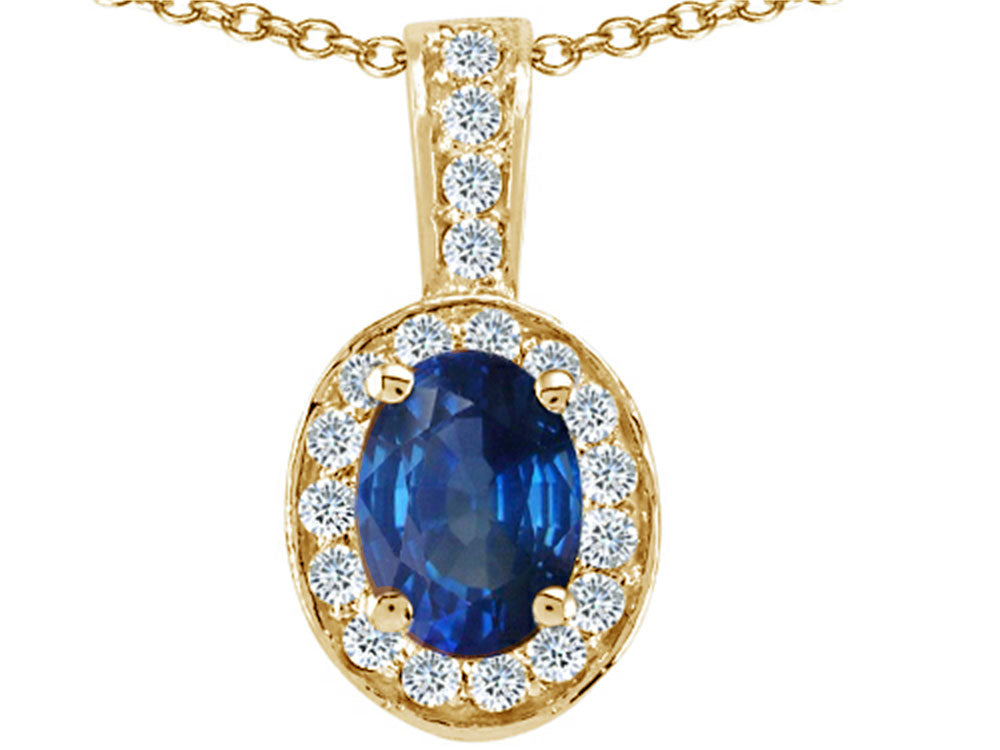 Tommaso Design™ Oval 8x6mm Genuine Sapphire Pendant Necklace