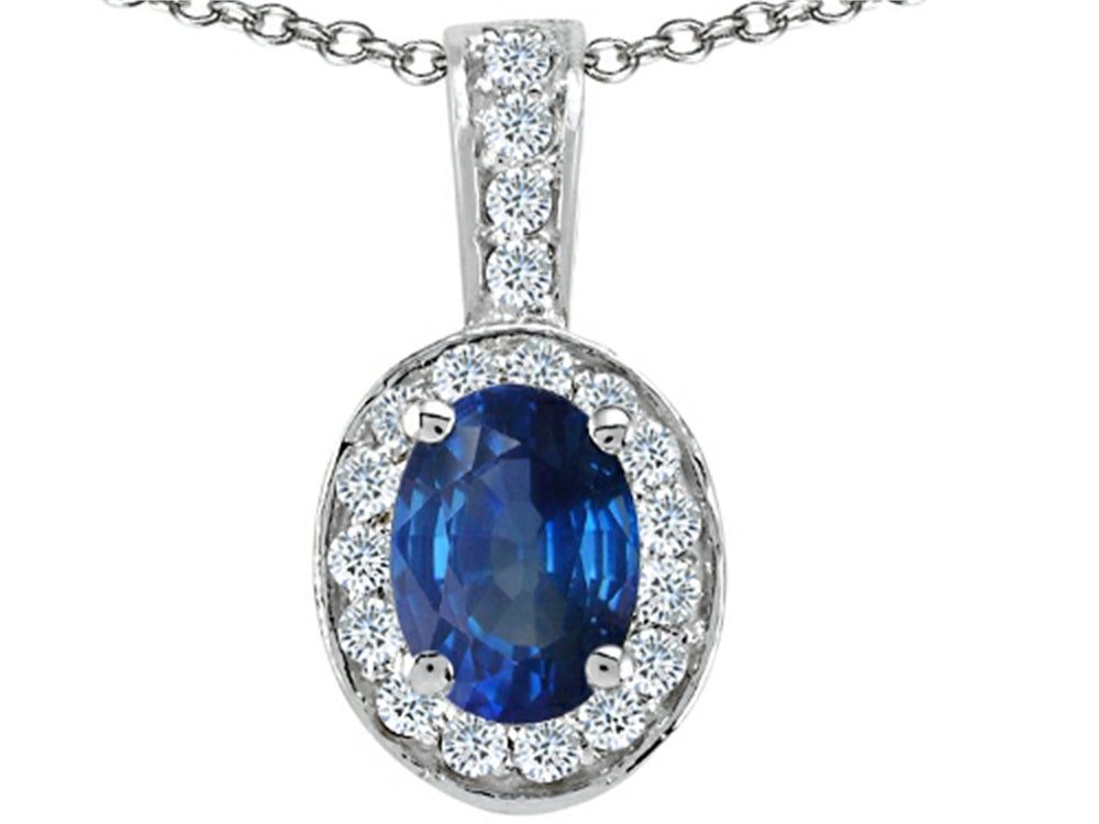 Tommaso Design Oval 8x6mm Genuine Sapphire Pendant Necklace