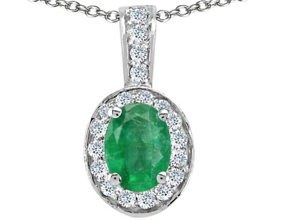 Tommaso Design Oval 8x6 mm Genuine Emerald Pendant Necklace