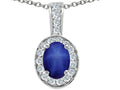 Tommaso Design Oval 8x6mm Created Star Sapphire and Genuine Diamond Pendant Necklace