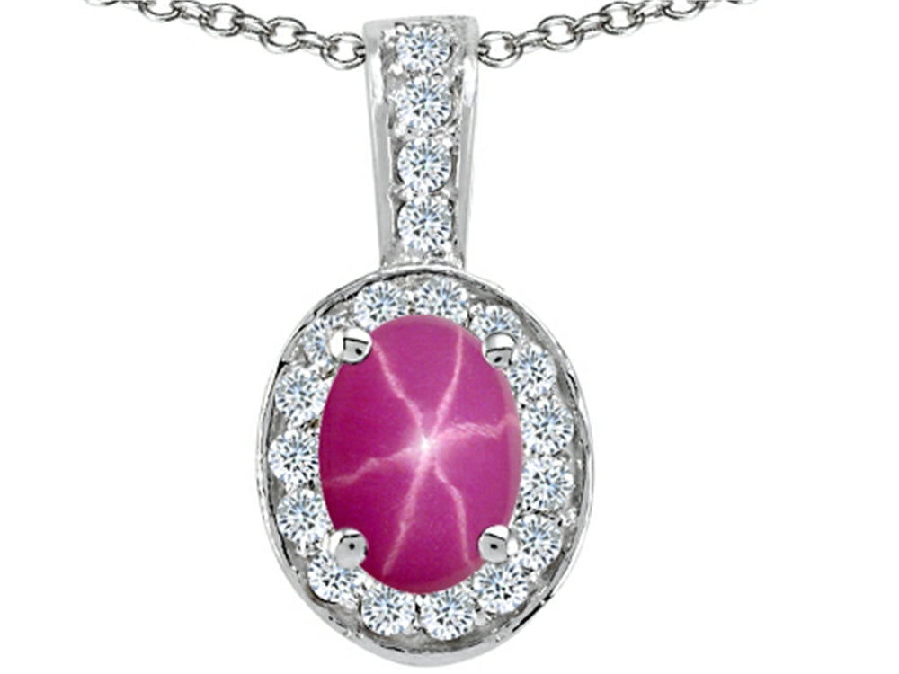 Tommaso Design Oval 8x6mm Created Star Ruby Pendant Necklace