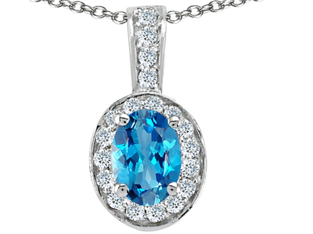 Tommaso Design Oval 8x6mm Genuine Blue Topaz Pendant Necklace
