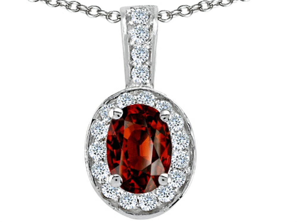 Tommaso Design Oval Genuine Garnet Pendant Necklace