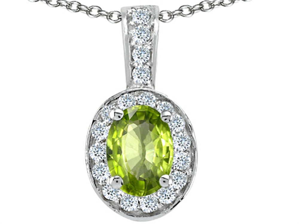 Tommaso Design Oval 8x6mm Genuine Peridot Pendant Necklace