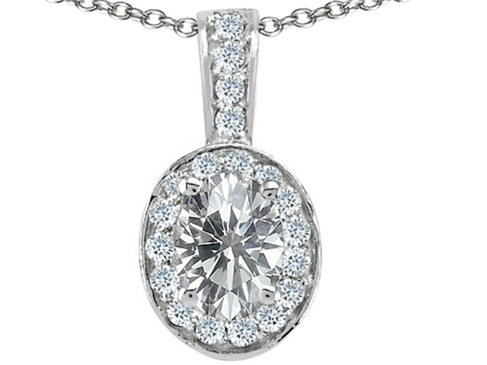 Tommaso Design Oval 8x6mm Genuine White Topaz Pendant Necklace