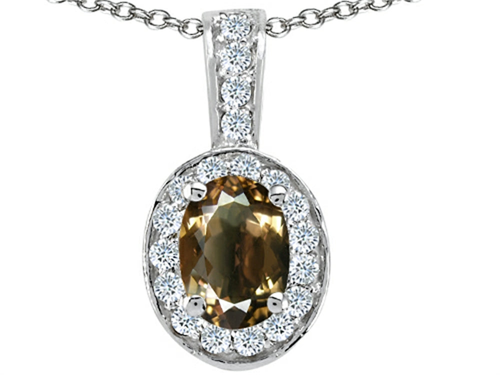 Tommaso Design Oval 8x6mm Smokey Quartz Pendant Necklace