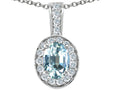 Tommaso Design Oval 8x6mm Genuine Aquamarine Pendant Necklace