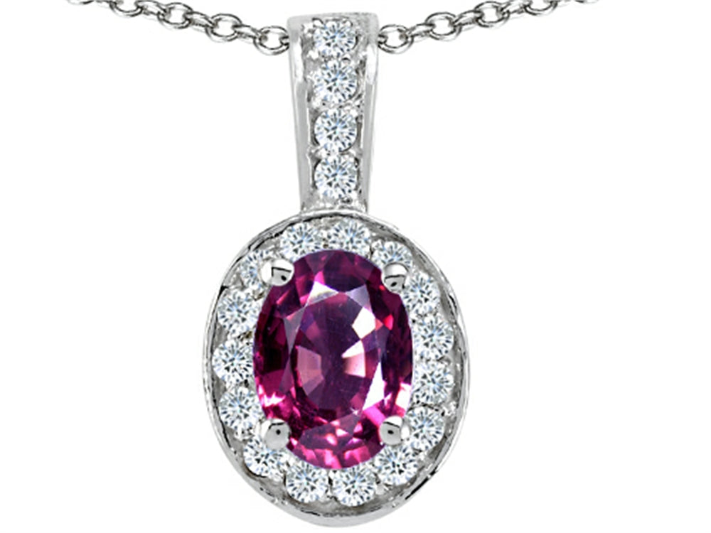 Tommaso Design Oval 8x6mm Genuine Rhodolite Pendant Necklace