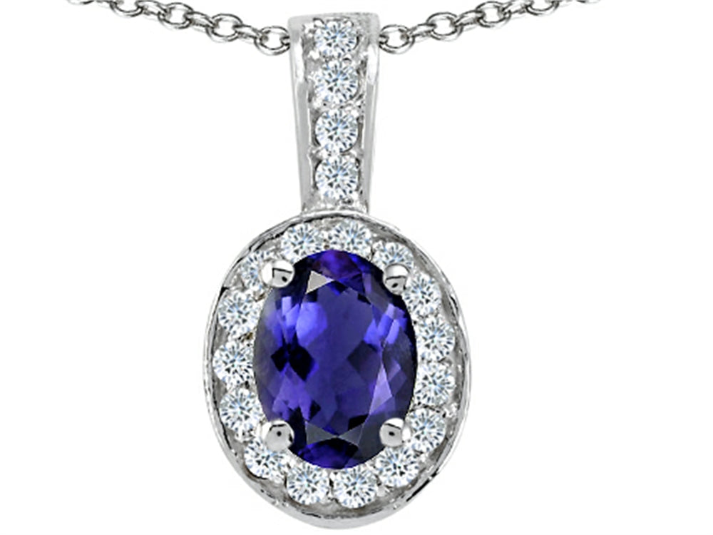 Tommaso Design Oval 8x6mm Genuine Iolite Pendant Necklace