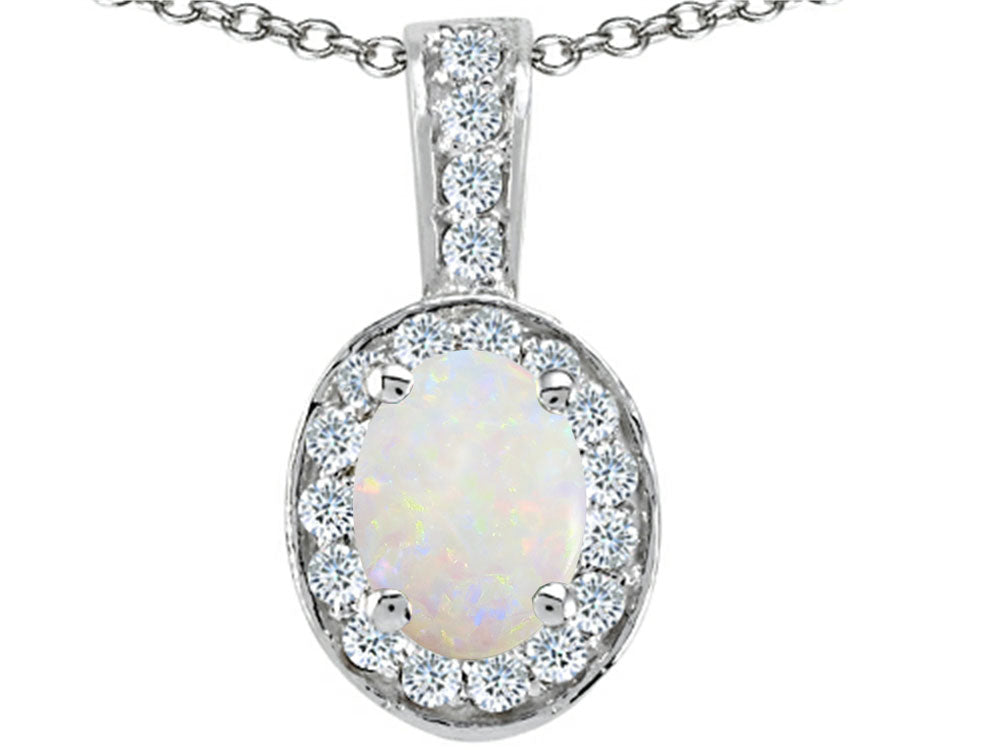 Tommaso Design Oval 8x6mm Genuine Opal Pendant Necklace