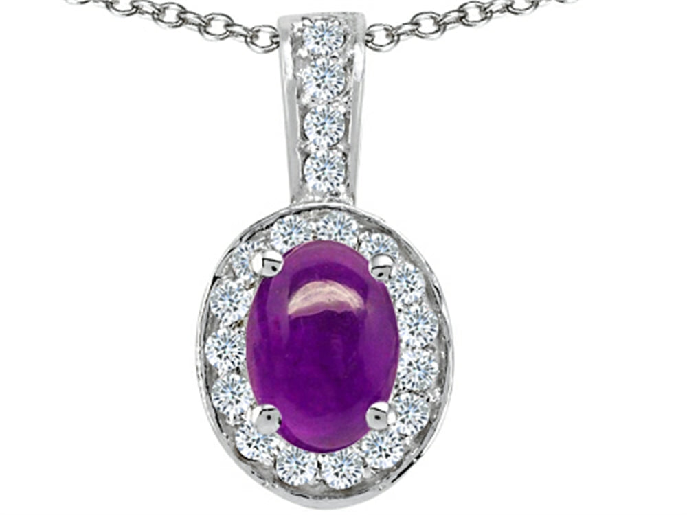 Tommaso Design Oval 8x6mm Cab Genuine Amethyst Pendant Necklace