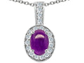 Tommaso Design Oval 8x6mm Cab Genuine Amethyst Pendant Necklace