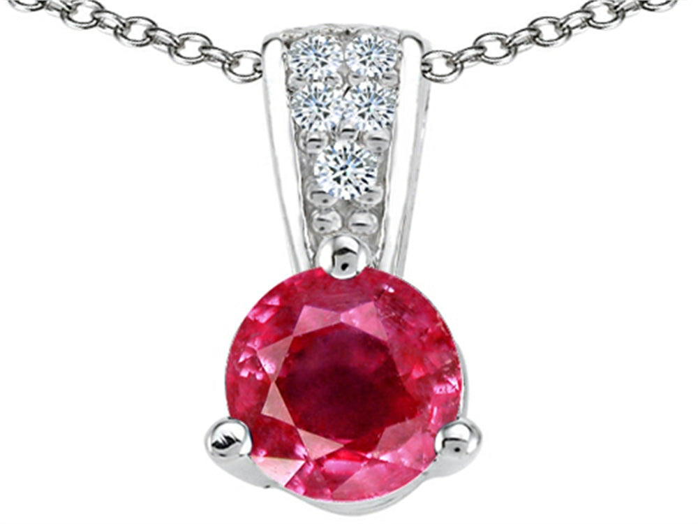 Tommaso Design Genuine Round Ruby and Diamond Pendant Necklace