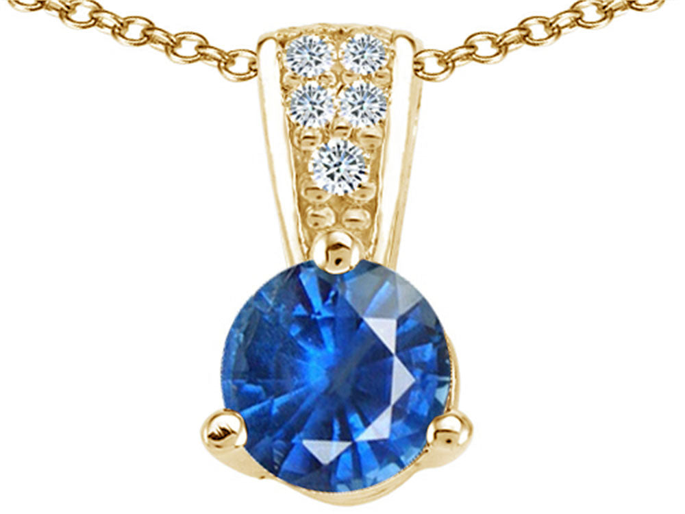 Tommaso Design Round Genuine Sapphire Pendant Necklace