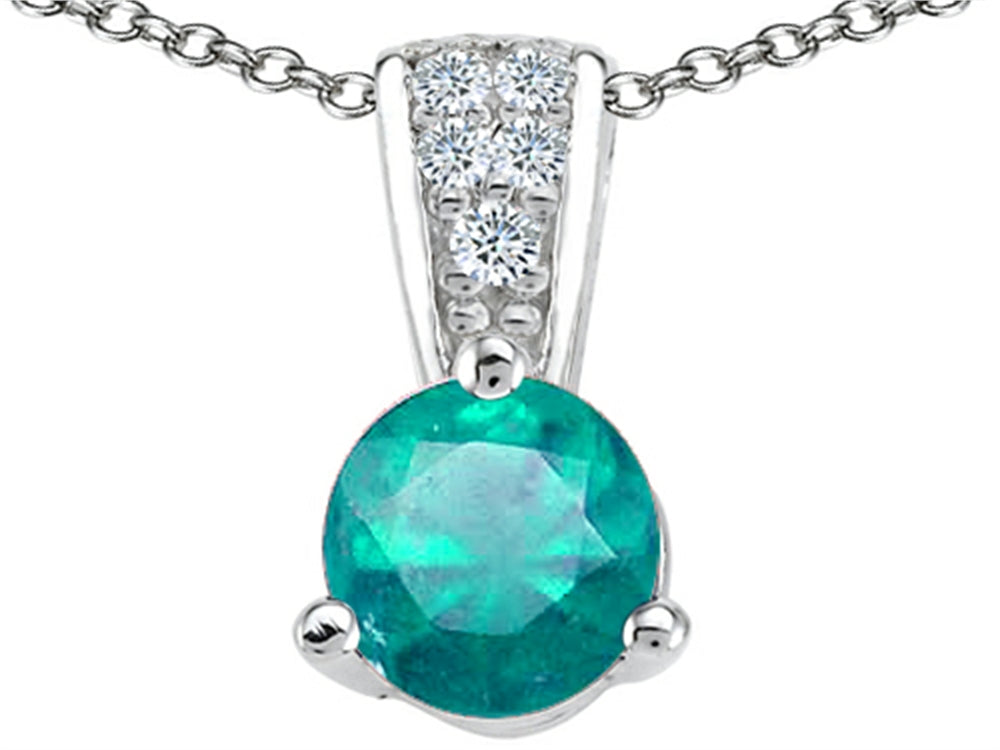 Tommaso Design Round 5mm Genuine Emerald Pendant Necklace