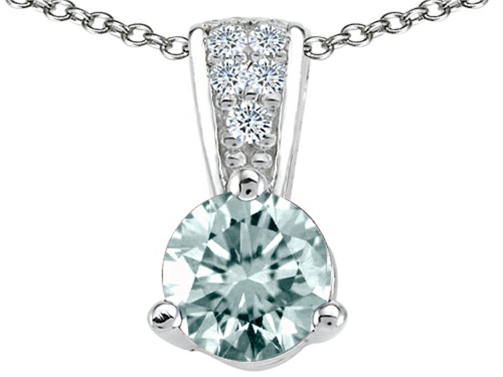 Tommaso Design Round 5mm Genuine Aquamarine Pendant Necklace