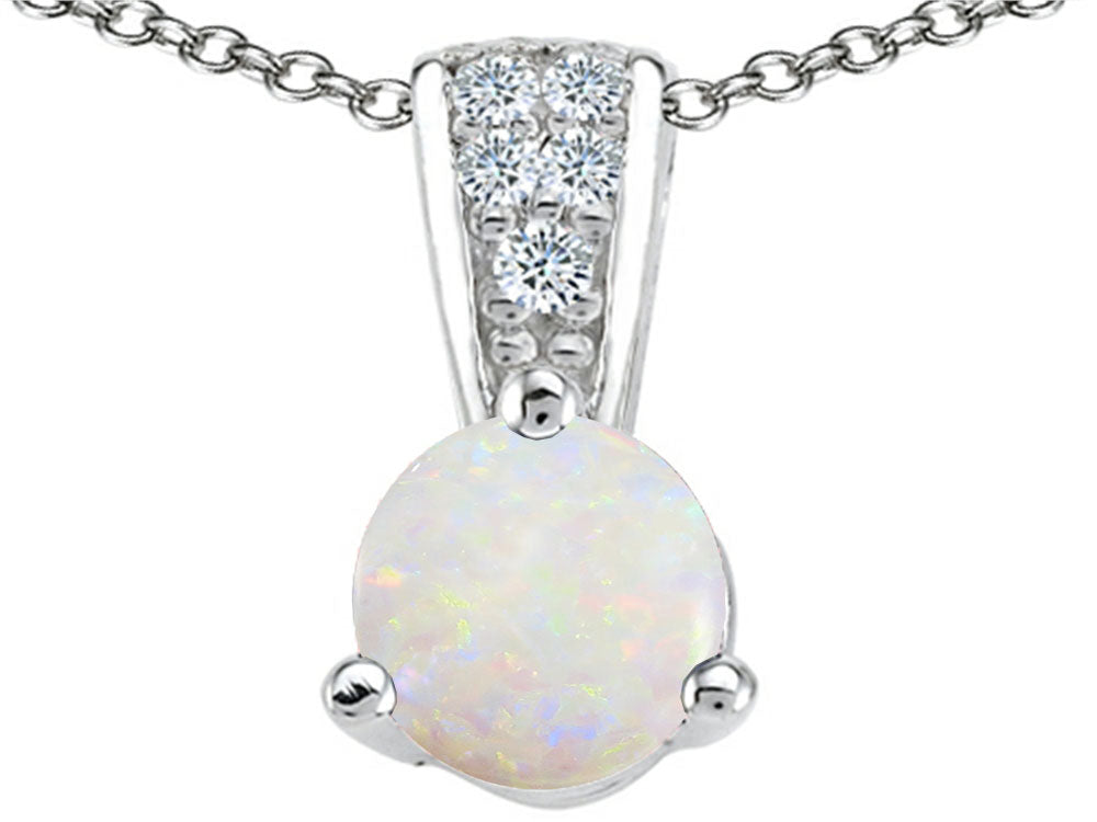 Tommaso Design Round 5mm Genuine Opal Pendant Necklace
