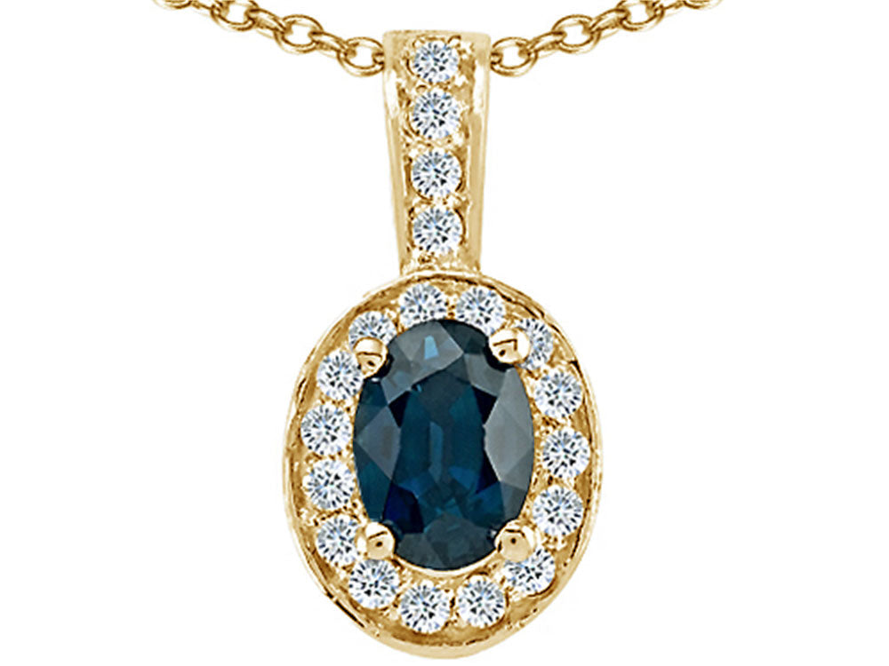 Tommaso Design™ Oval 7x5 mm Genuine Sapphire Pendant Necklace